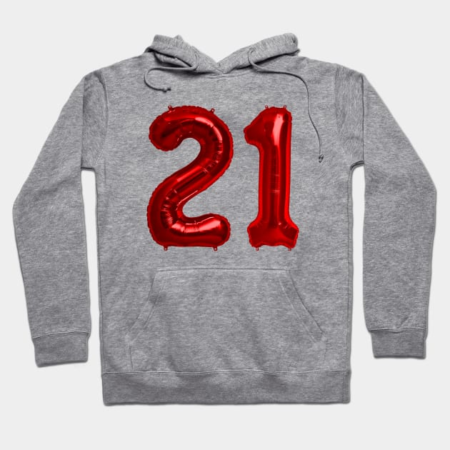 Red 21st Birthday Metallic Helium Balloons Numbers Hoodie by podartist